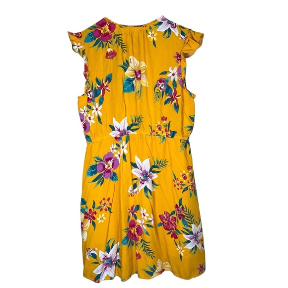 Old Navy Yellow Floral Midi Dress Sz XL Short Flutter Sleeve Casual Boho Flowy - Picture 5 of 11